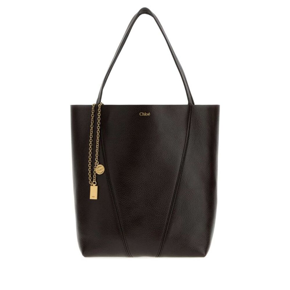 Chloe Women Dark Brown Leather Spin Shopping Bag